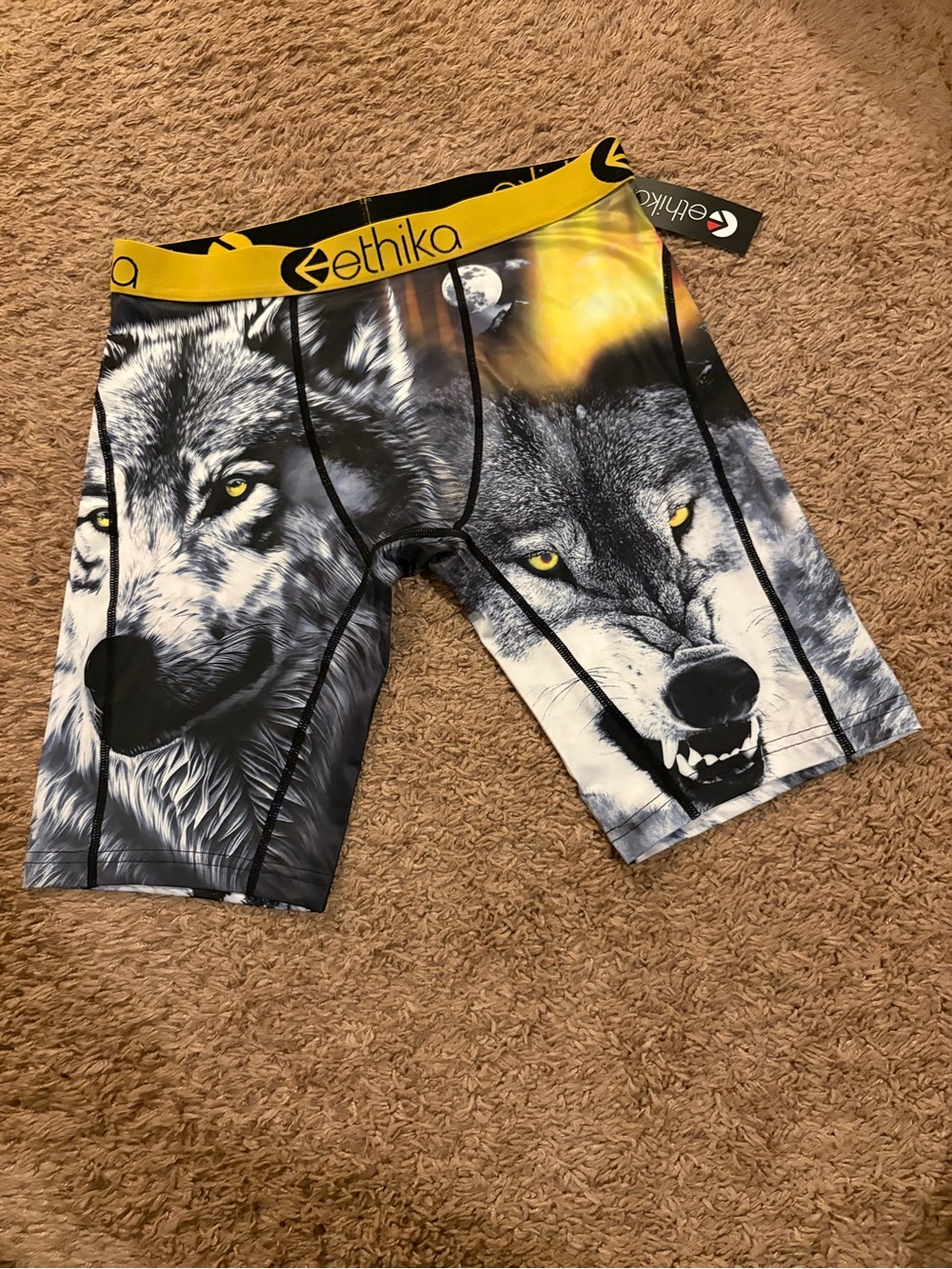 ethika Men's Wolf Graphic Boxer Briefs - Yellow & Black